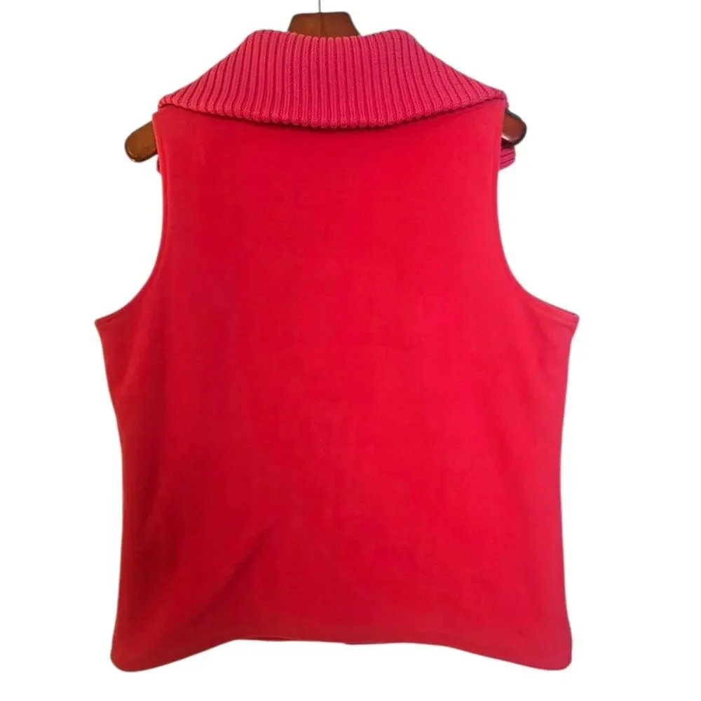 Lands' End Fuchsia Pink Fleece Wide Ribbed Collar Outdoor Vest